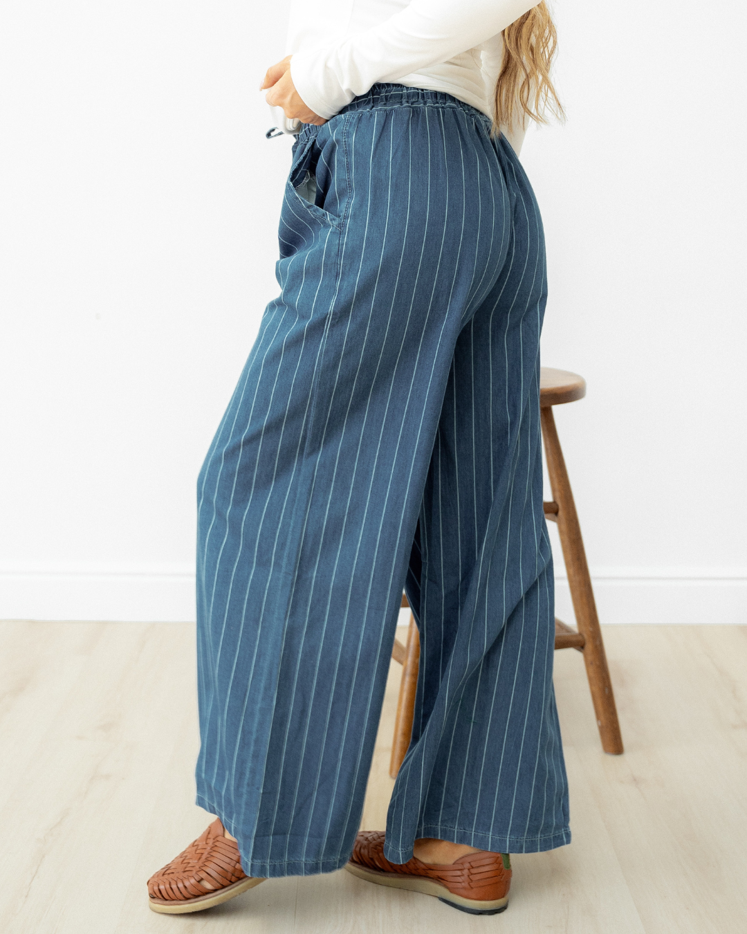 Emilia Wide Leg Waist Pants - Dark Blue