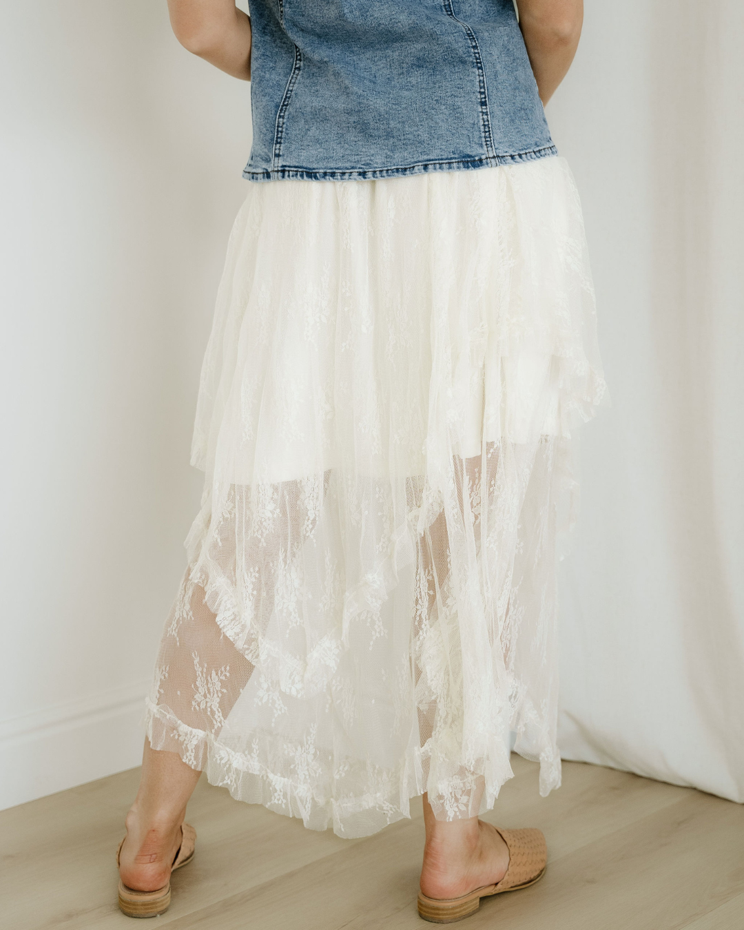 Lace Cascading Tiered High Waist Maxi Skirt