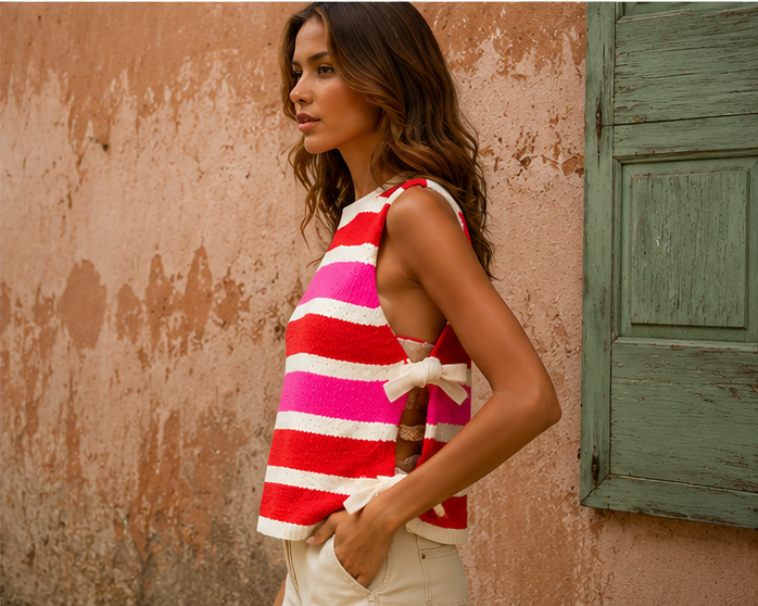 Vivid Stripe Tie-Side Sweater Vest