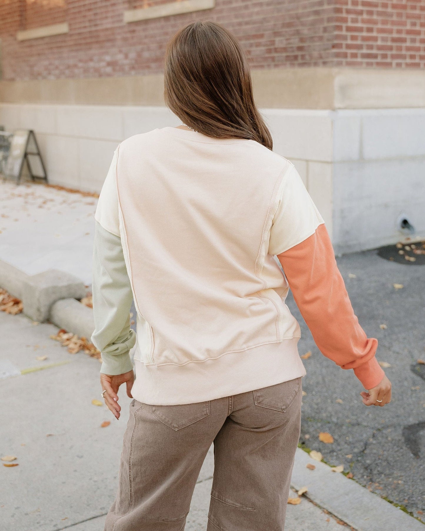 Evelyn Colorblock Patchwork Split Hem Casual Sweatshirt