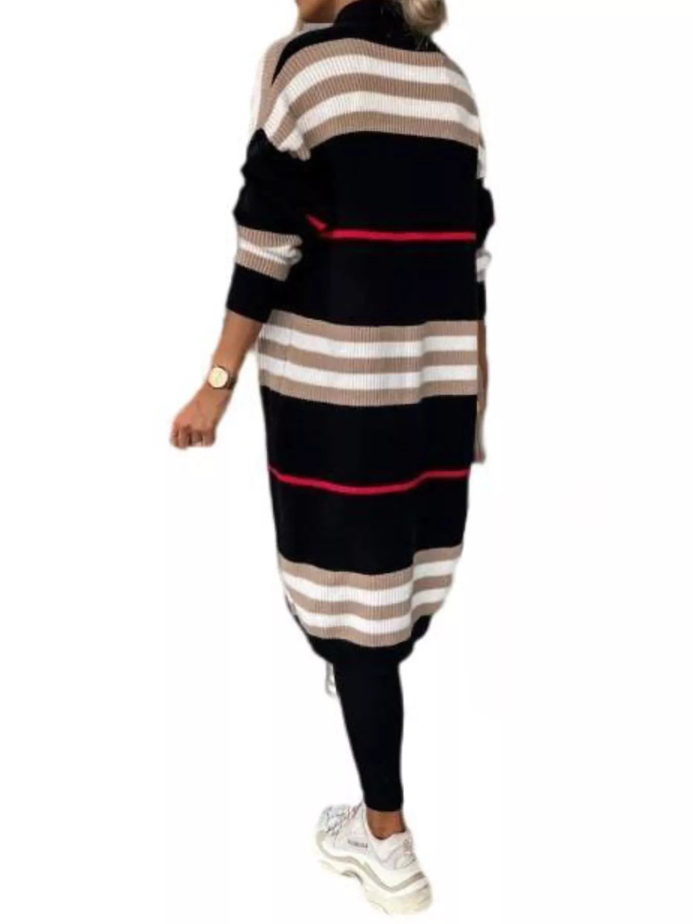Striped Longline Open Front Cardigan