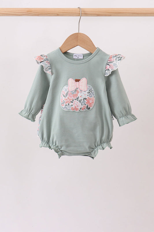 Sage Floral Pumpkin Applique Ruffle Bubble