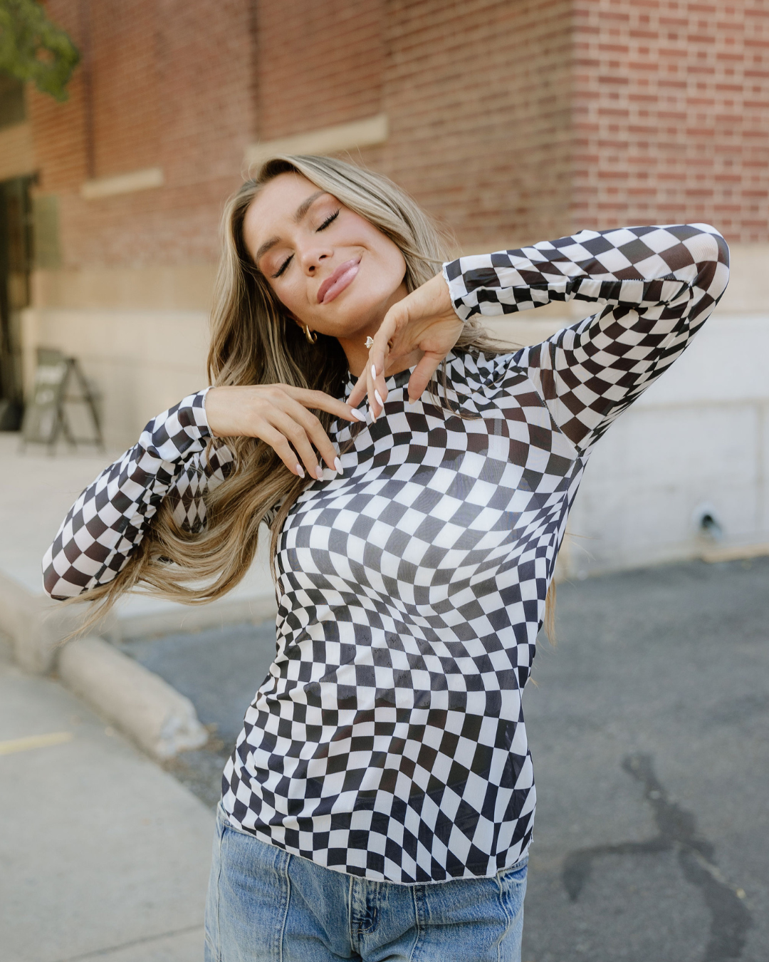 Sheer Checkered Top - Black