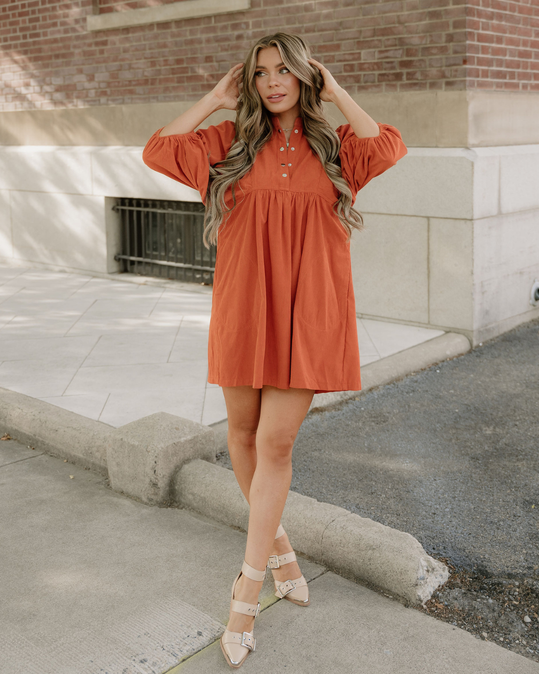 Sutton Corduroy Dress - Rust