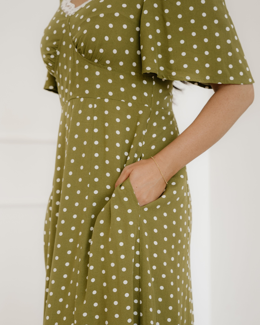 Maleah Polka Dot Print Lacy Neckline Smocked High Waist Maxi Dress