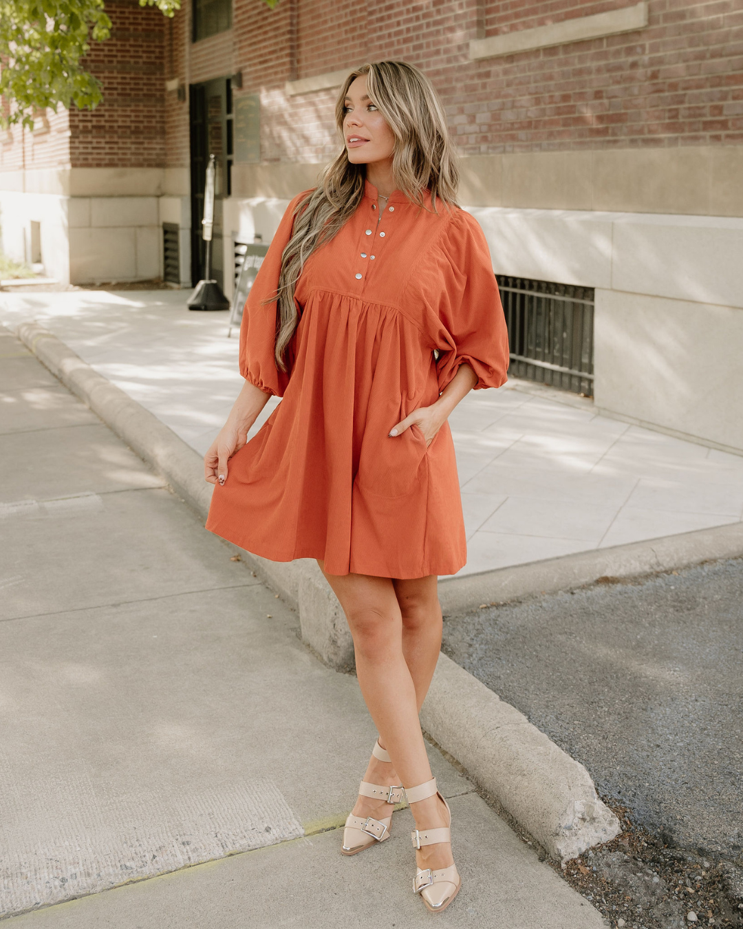 Sutton Corduroy Dress - Rust