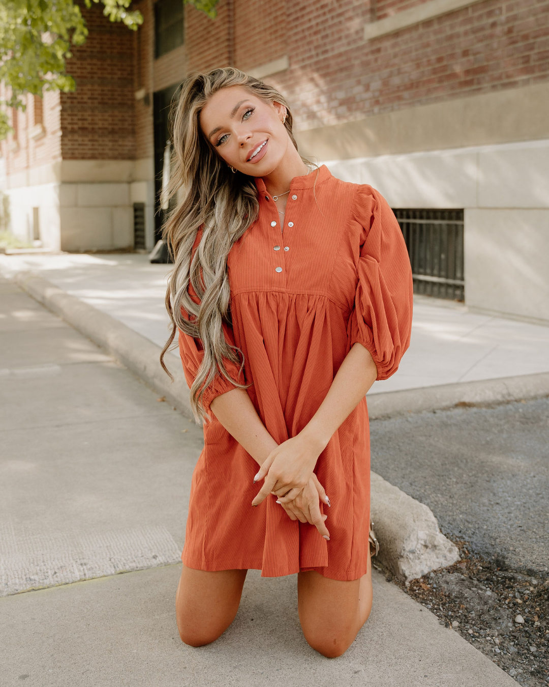 Sutton Corduroy Dress - Rust
