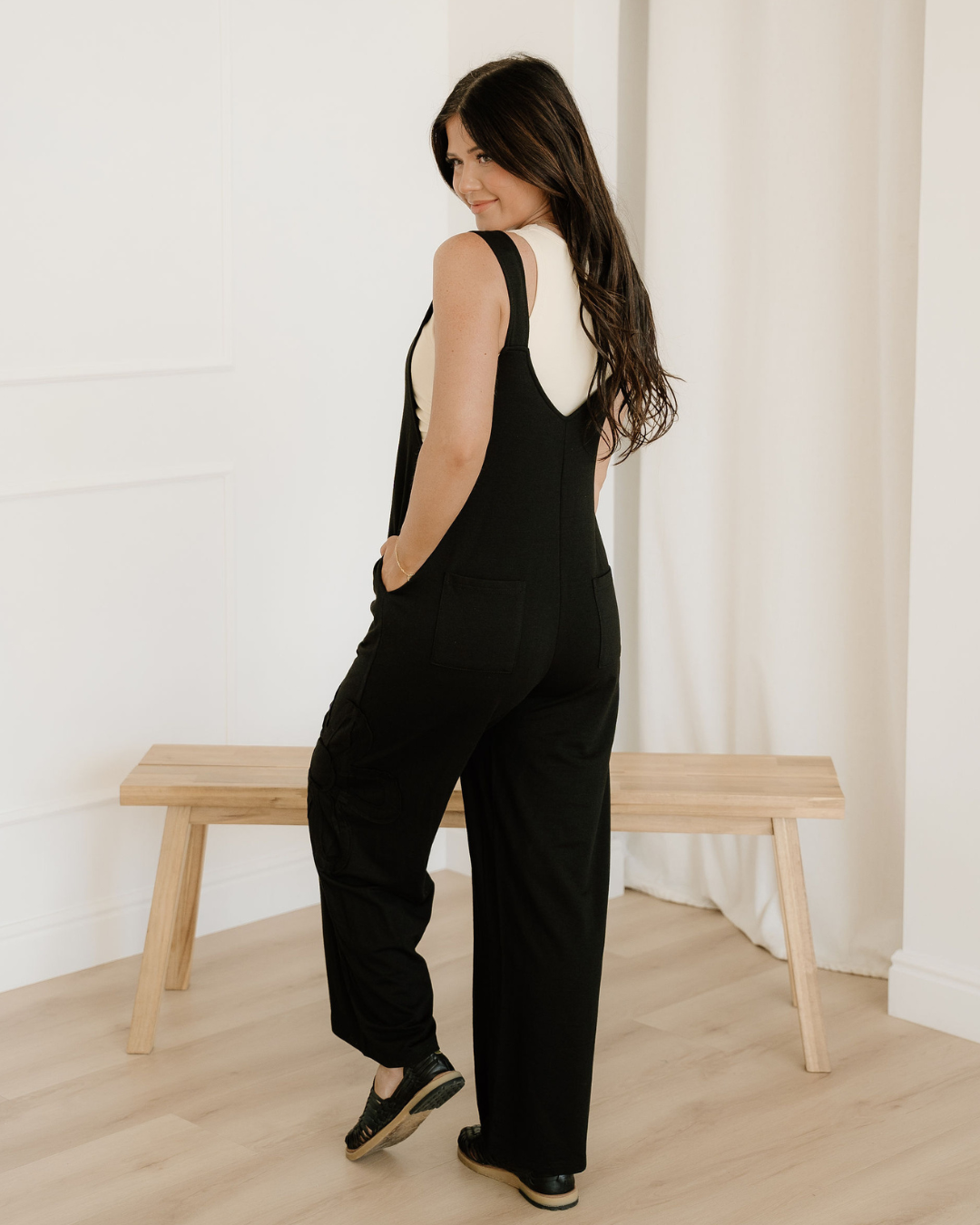 Zinnia Raw Seam Big Flower Patched Loose Overall Jumper
