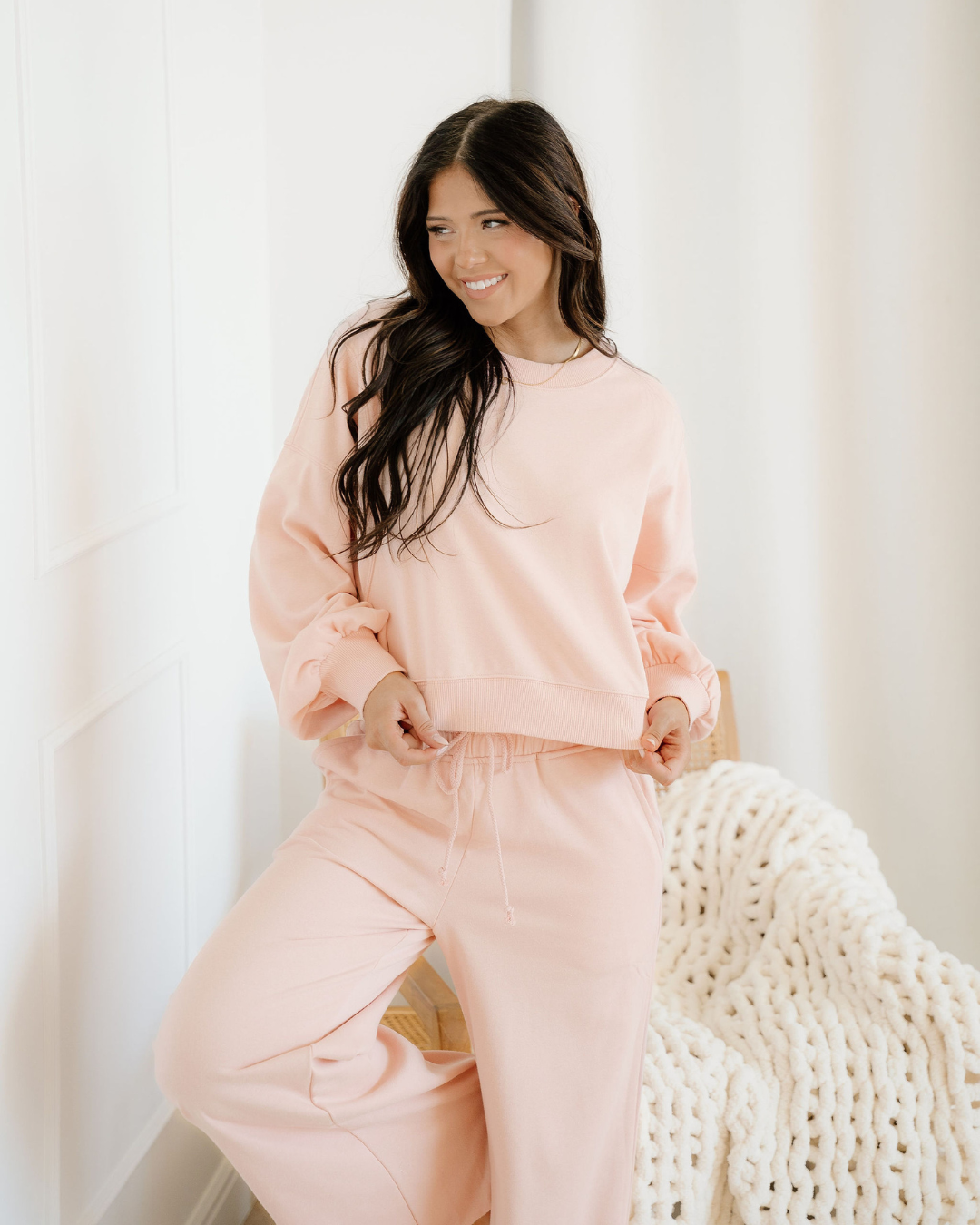 Miles Crop Pullover Drawstring Wide Leg Pants Set - Pink