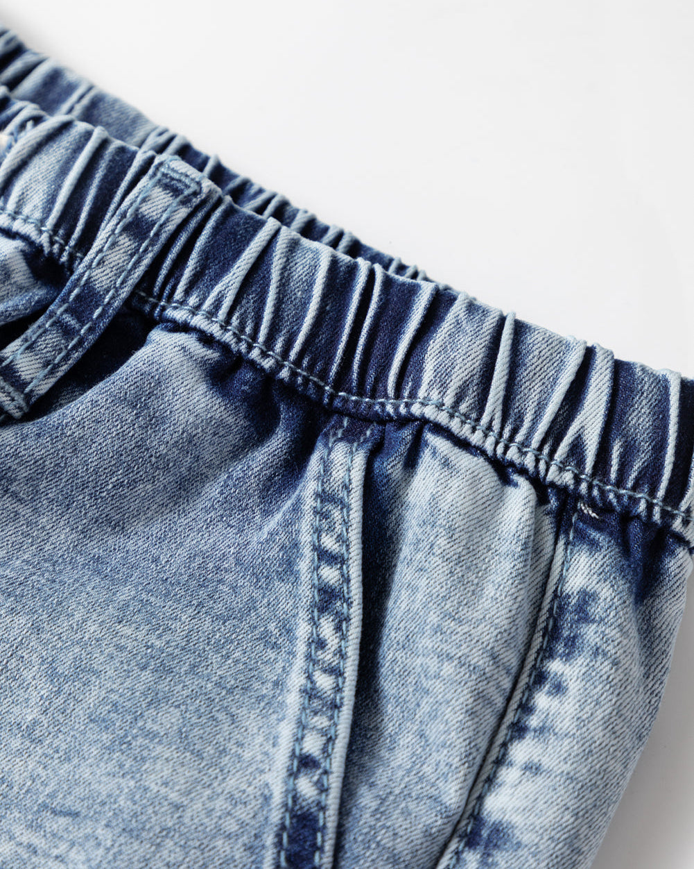 Celestine Acid Wash Exposed Seam Drawstring Elastic Waist Barrel Jeans