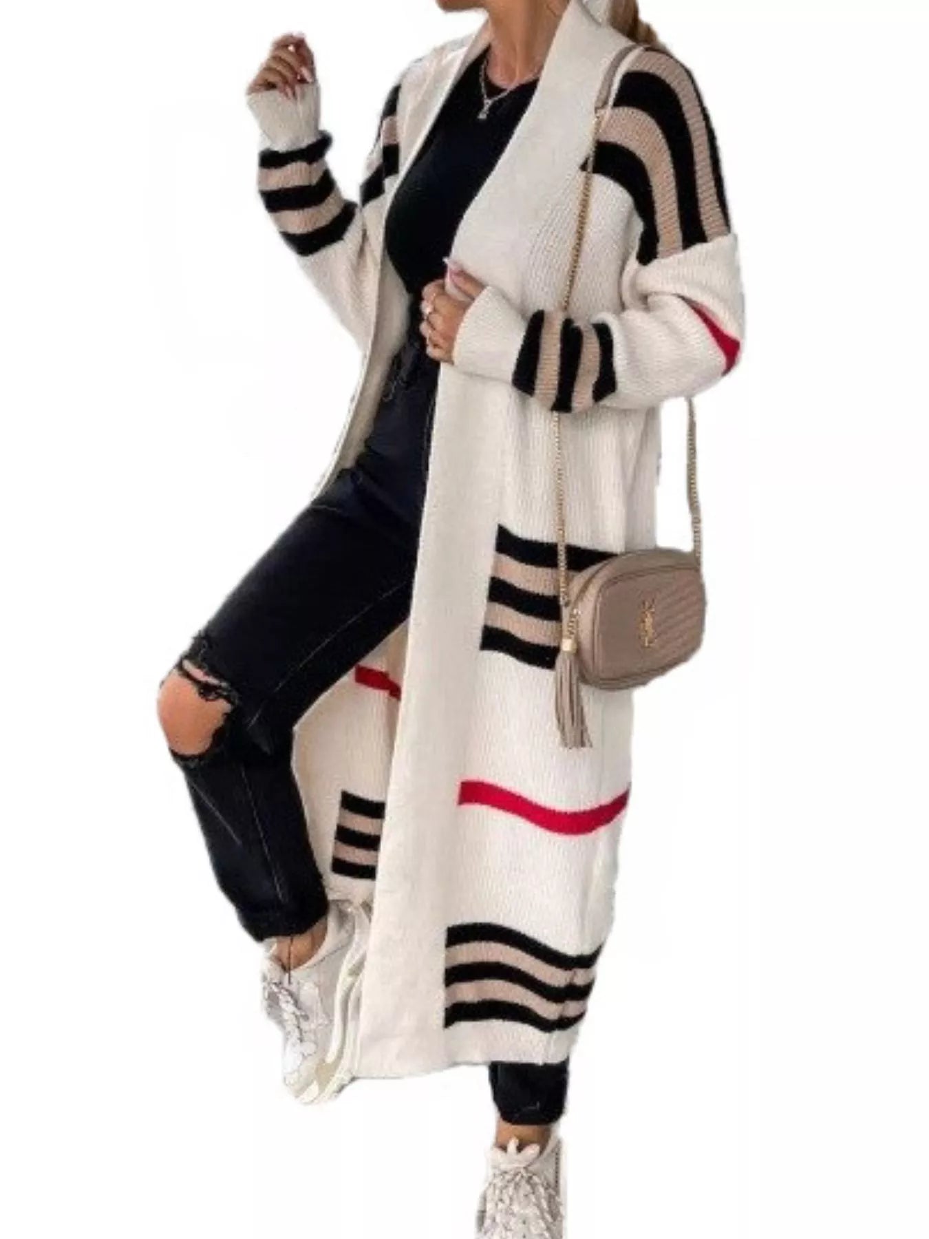 Striped Longline Open Front Cardigan