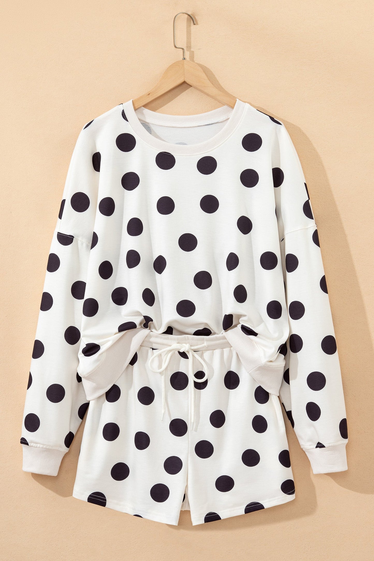 Kaylee Polka Dot Print Pullover Shorts Set - Cream