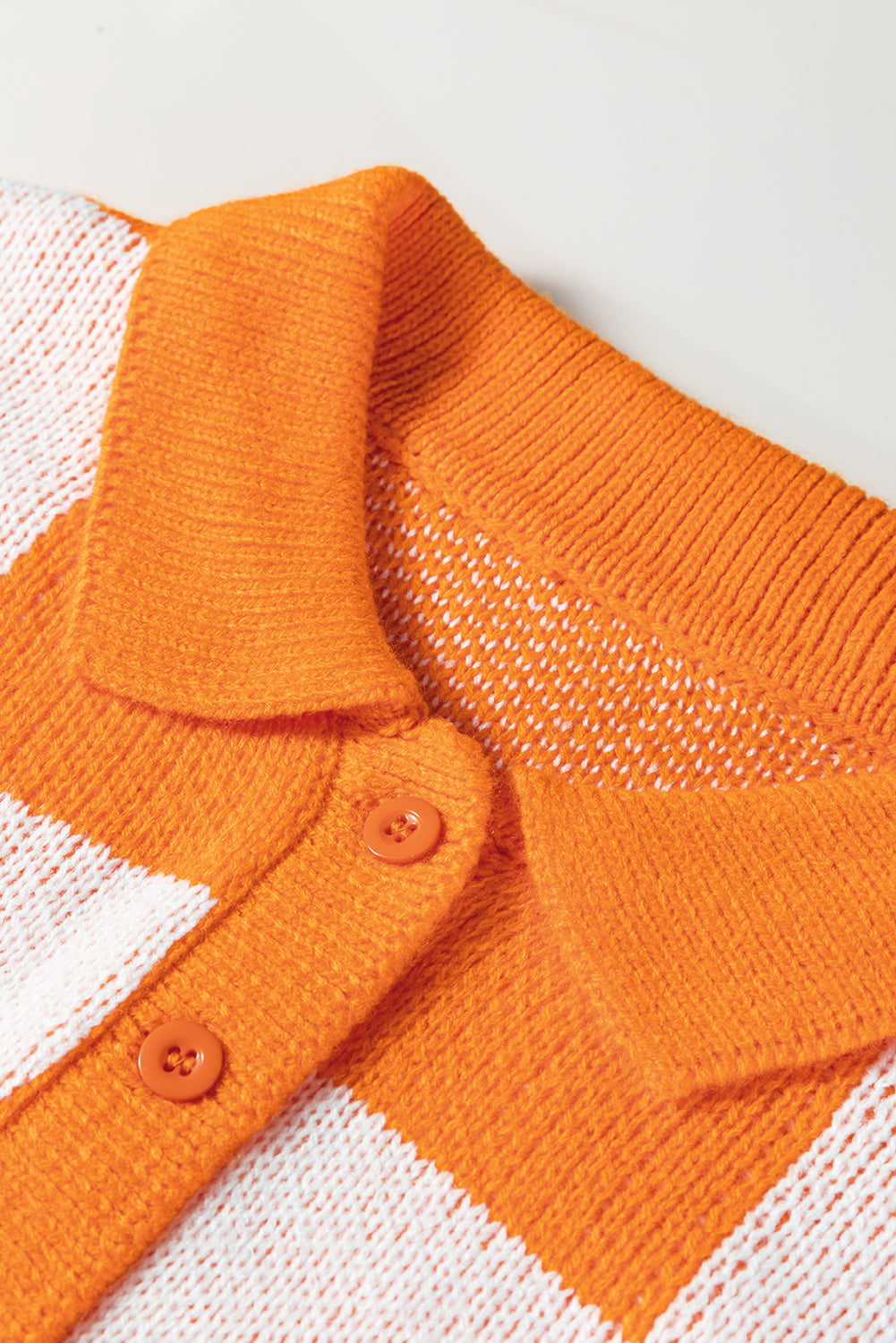 V Neck Checkered Sweater - Tangerine