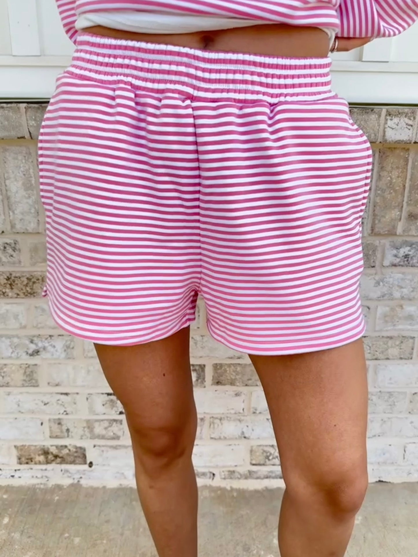 Dark Pink and White Big Striped Shorts