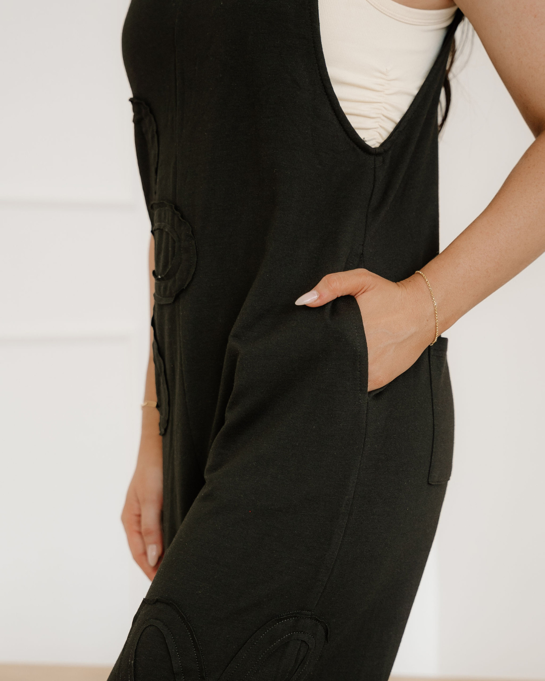 Zinnia Raw Seam Big Flower Patched Loose Overall Jumper