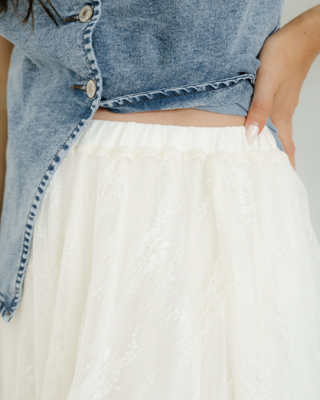 Lace Cascading Tiered High Waist Maxi Skirt