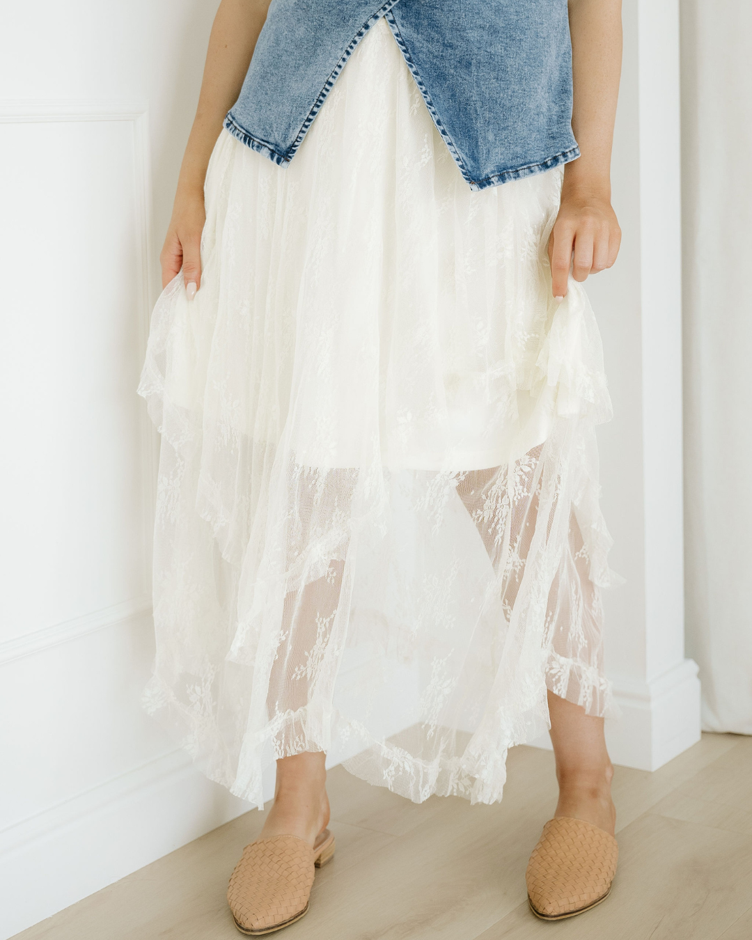 Lace Cascading Tiered High Waist Maxi Skirt
