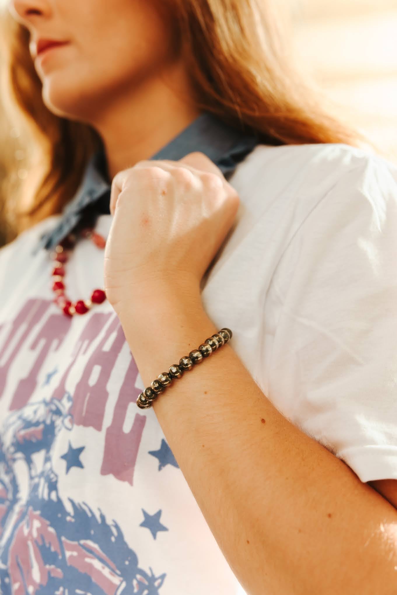 8mm Silver Beads Bracelet