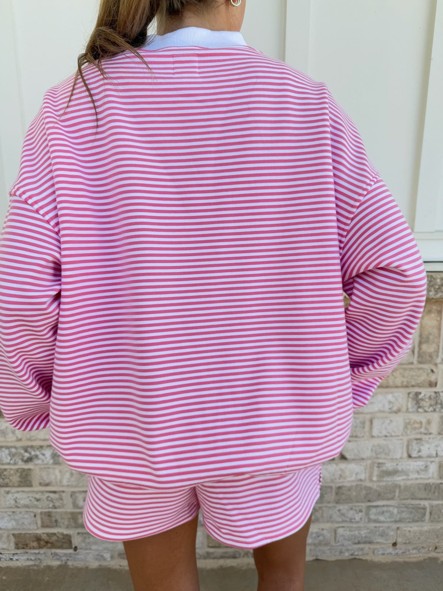 Dark Pink and White Big Striped Mockneck Sweatshirt