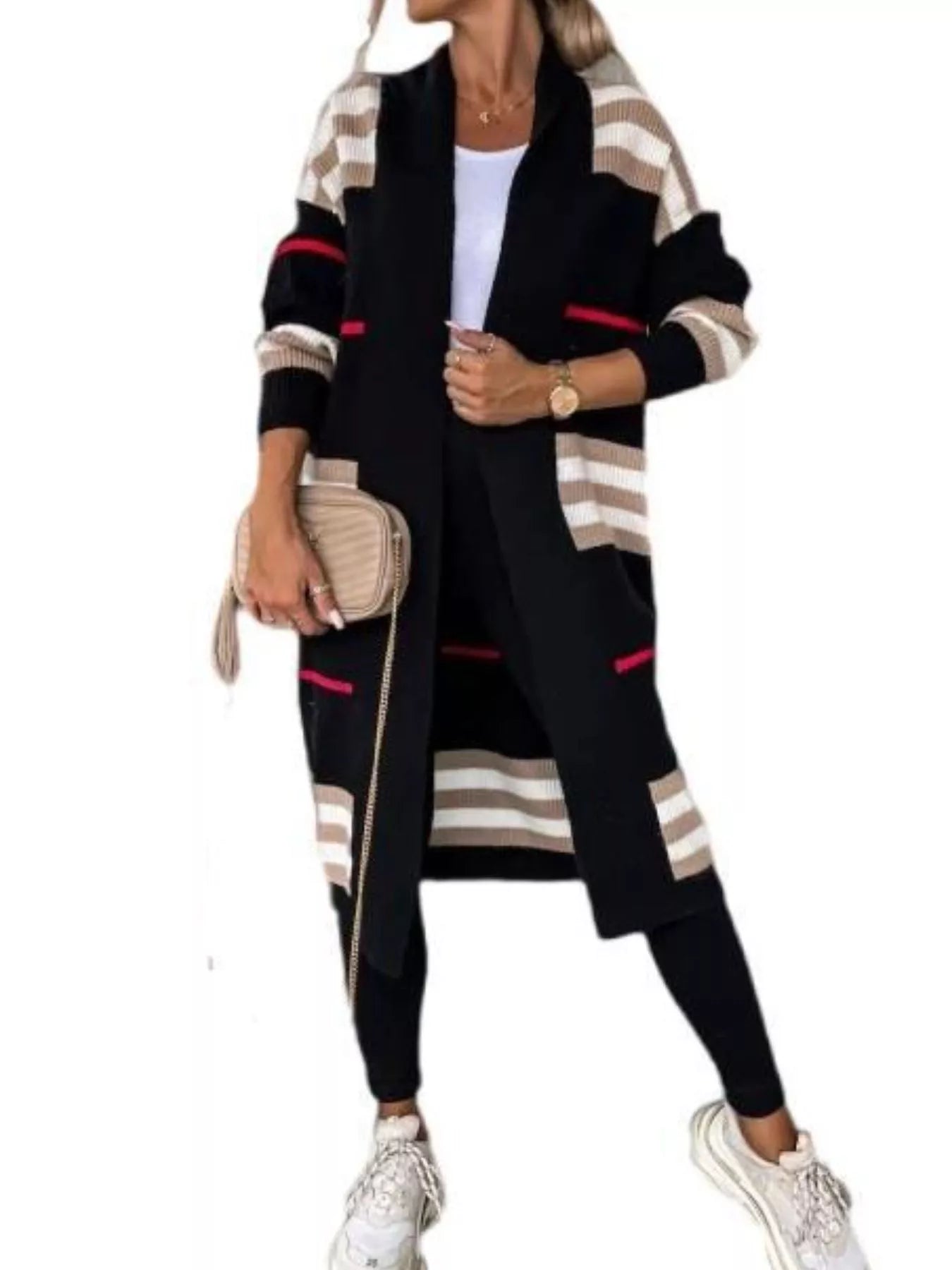 Striped Longline Open Front Cardigan