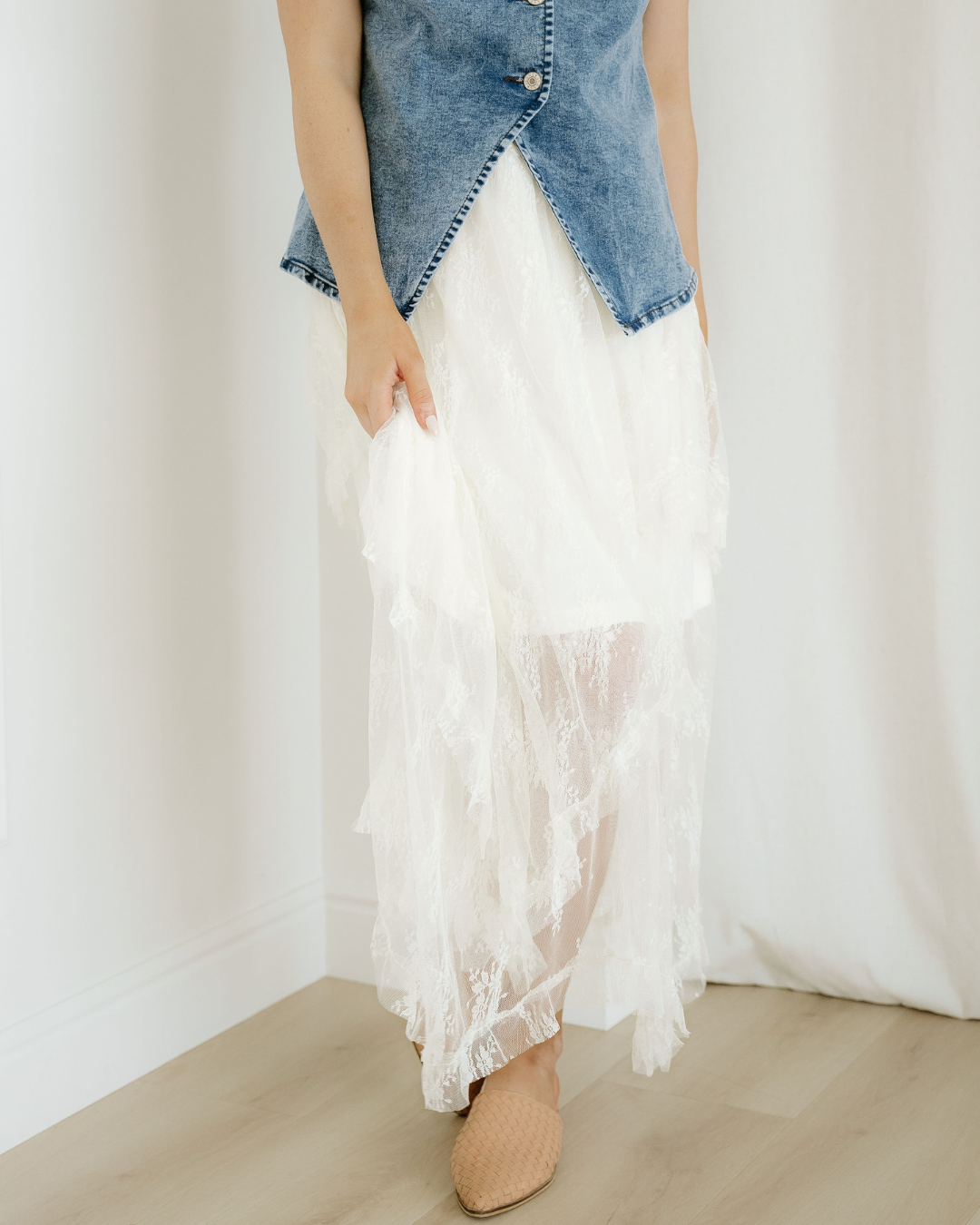 Lace Cascading Tiered High Waist Maxi Skirt