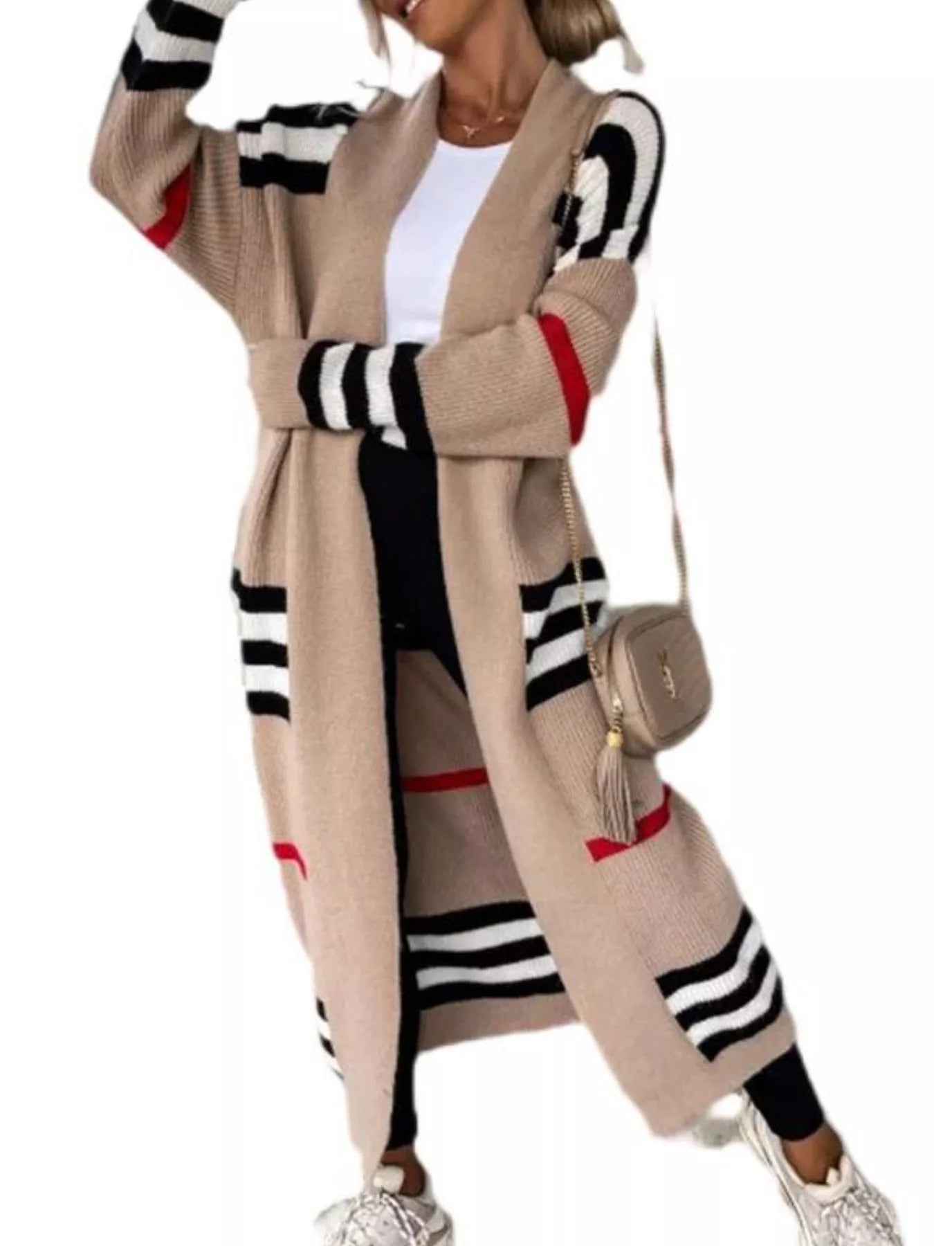 Striped Longline Open Front Cardigan