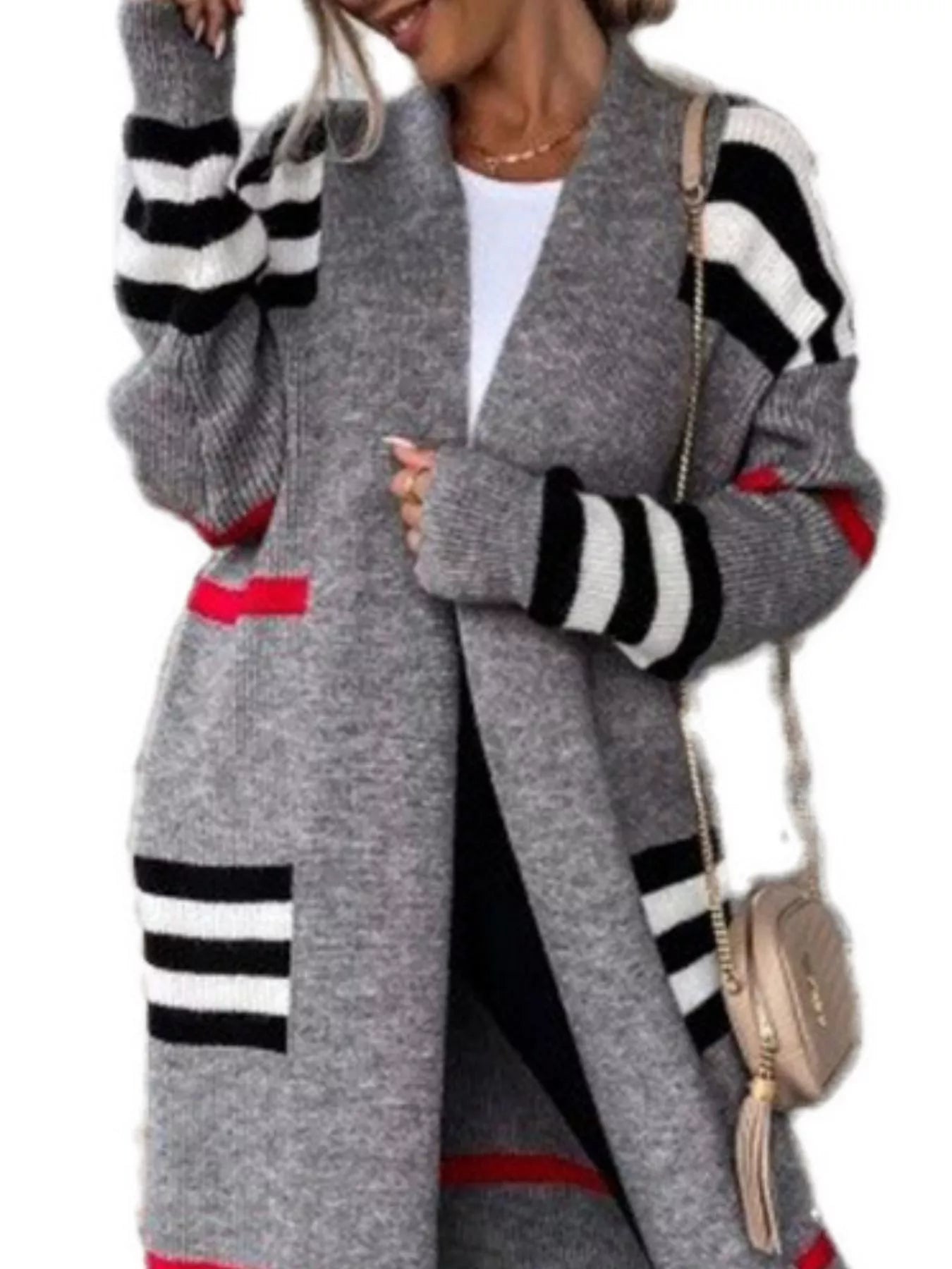 Striped Longline Open Front Cardigan