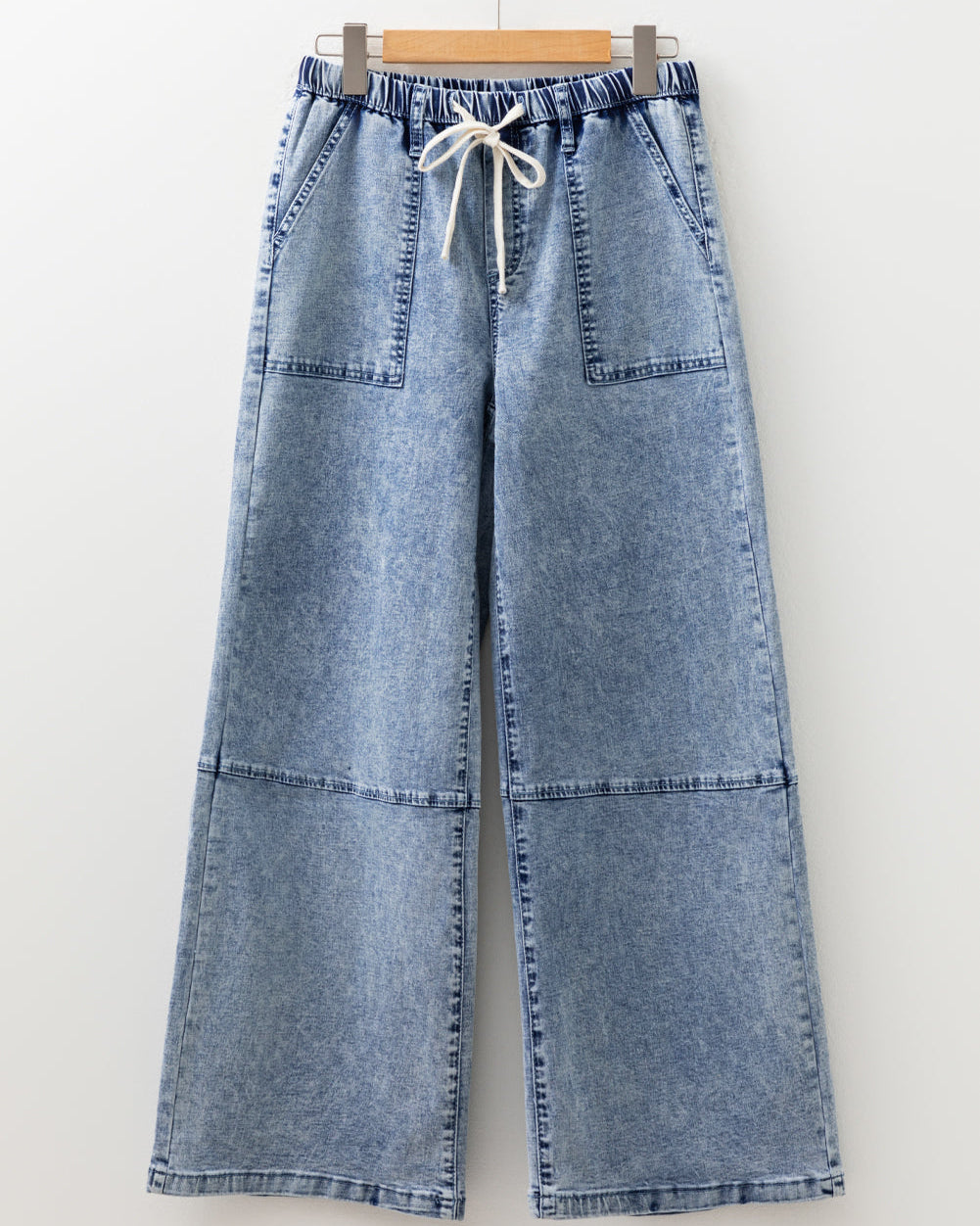 Celestine Acid Wash Exposed Seam Drawstring Elastic Waist Barrel Jeans