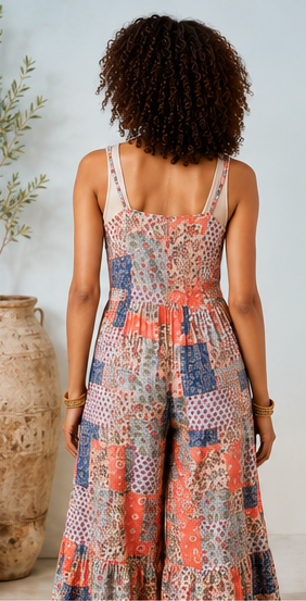 Serenity Patchwork Jumpsuit with Side Pockets